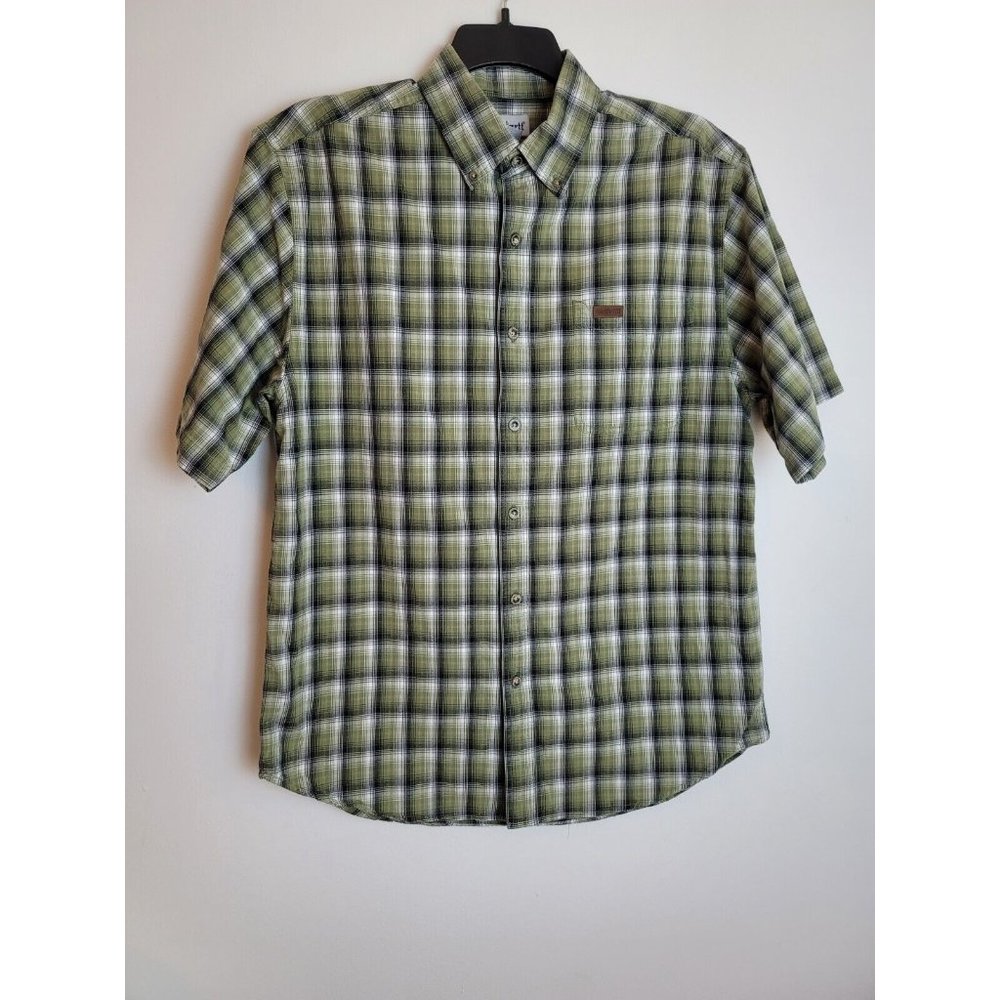 Carhartt Men's L Green/Black Plaid Cotton Short Sleeve Shirt‎